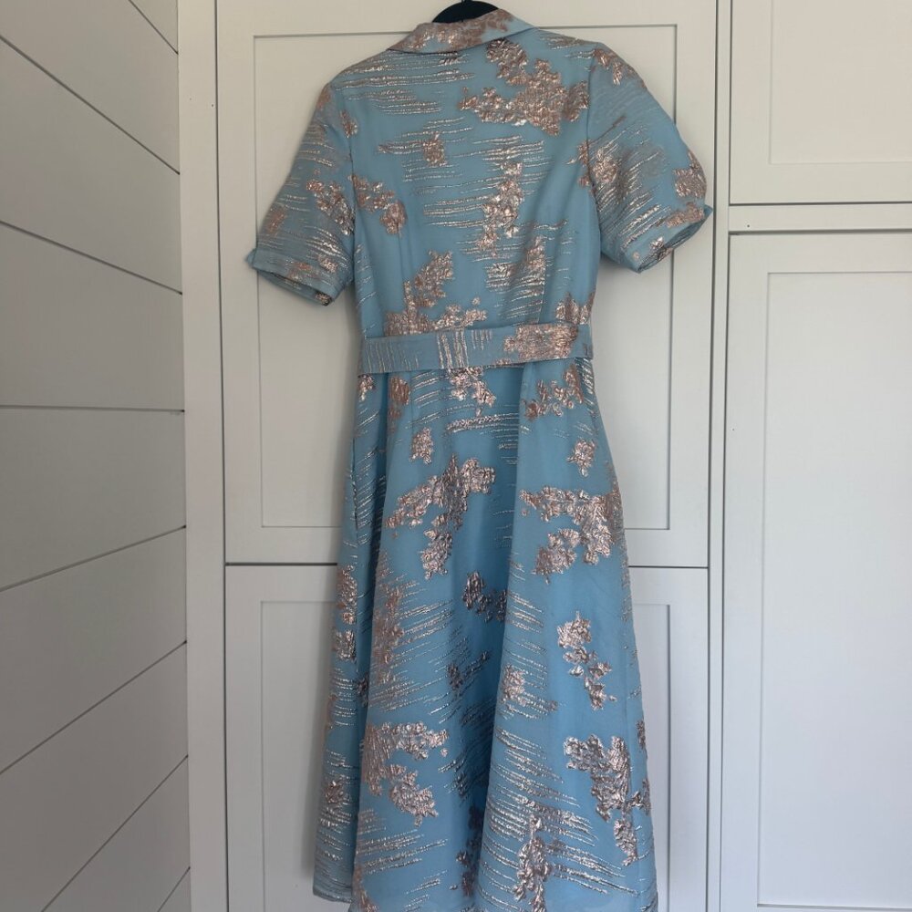 Metallic Jacquard Belted Shirt Dress - Picture 3 of 5